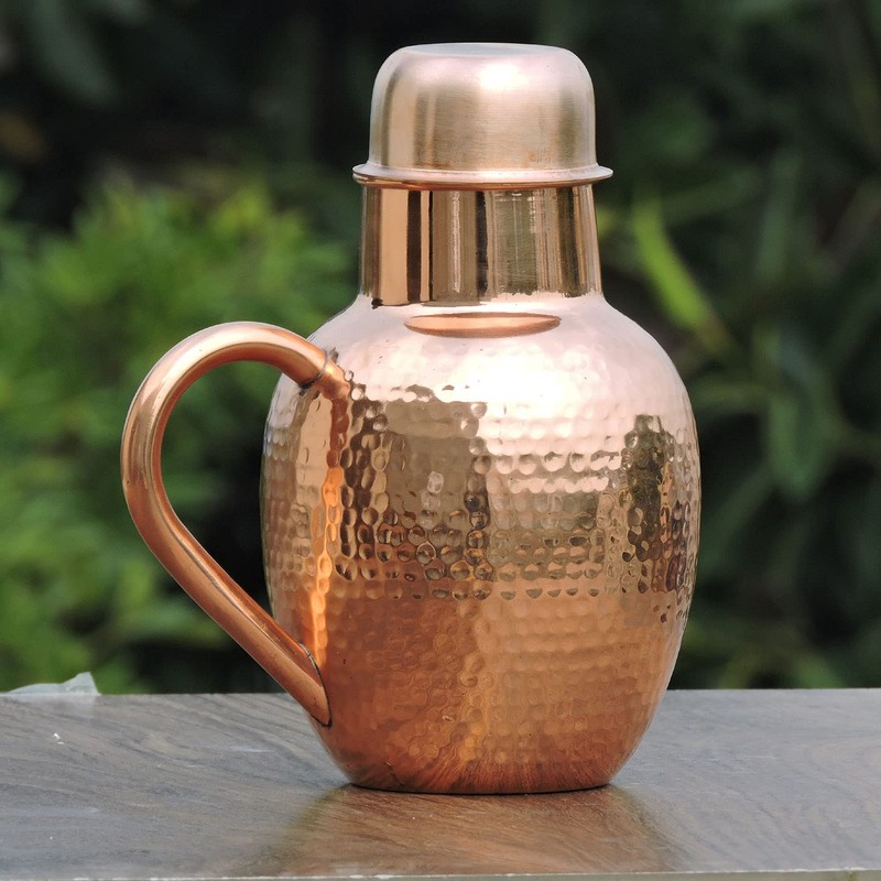 Pure Copper Water Jug with Bowl, Heavy Duty Copper Jug