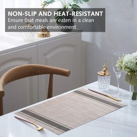 Placemats Set of 4 Dining Table Mats Woven Vinyl Washable Vinyl Placemats Set of Non-Slip Heat Resistant Place Mats Durable Elegant Table Mats for Kitchen Dinning Restaurant(Grey)