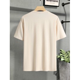 Verdusa Men's Oversized Graphic T Shirts Letter Slogan Drop Shoulder Short Sleeve Round Neck Tee Khaki M
