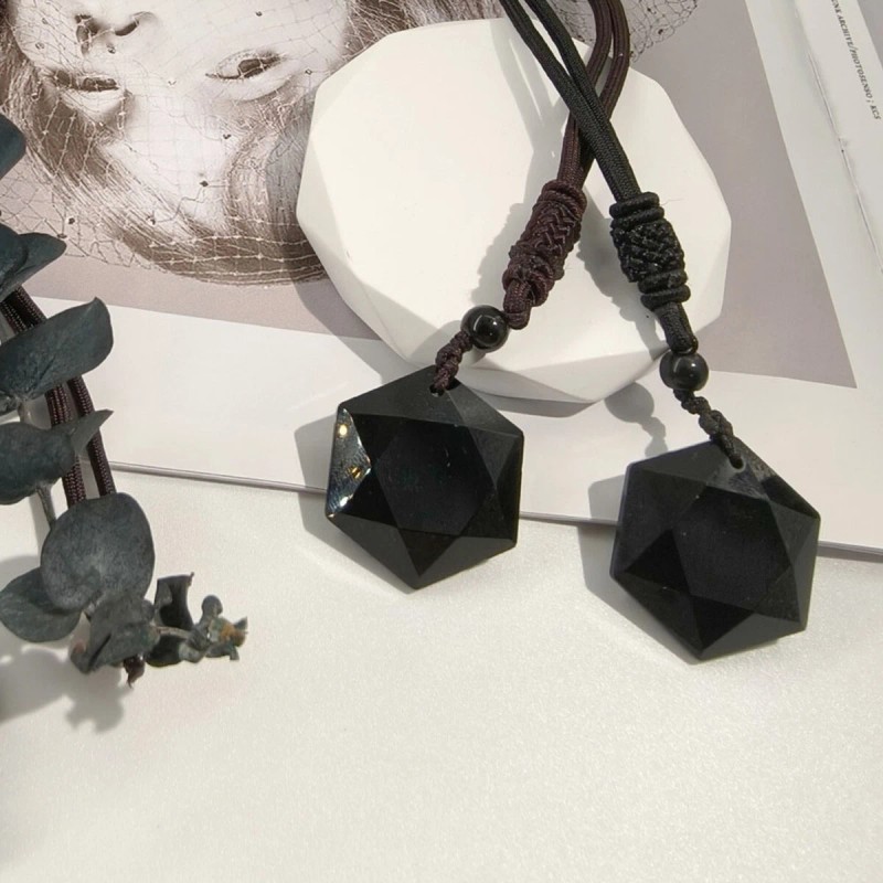 Black Obsidian Hexagram Pendant Necklace Healing Protection Crystal Jewelry
