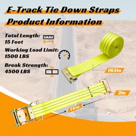 Bolvixor 8 Pack 2" x 15' Heavy Duty E-Track Ratchet Straps - 4500LBS Break Strength - Tie Down Straps for Trucks, Trailers, Motorcycles, and Cargo（Yellow）
