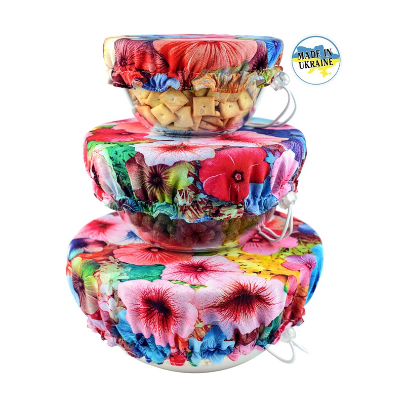 Handmade Reusable Cotton Fabric Bowl Covers - Two Layers of