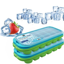 ZYBUX - 4 x Set of Ice Cube Tray with Lid Jelly Maker Ice Cube Tray | Non-Spill Stackable Lids - Ice Mould Dishwasher Safe BPA Free- 25.5cm Long, 11.5cm Wide, and 3cm deep