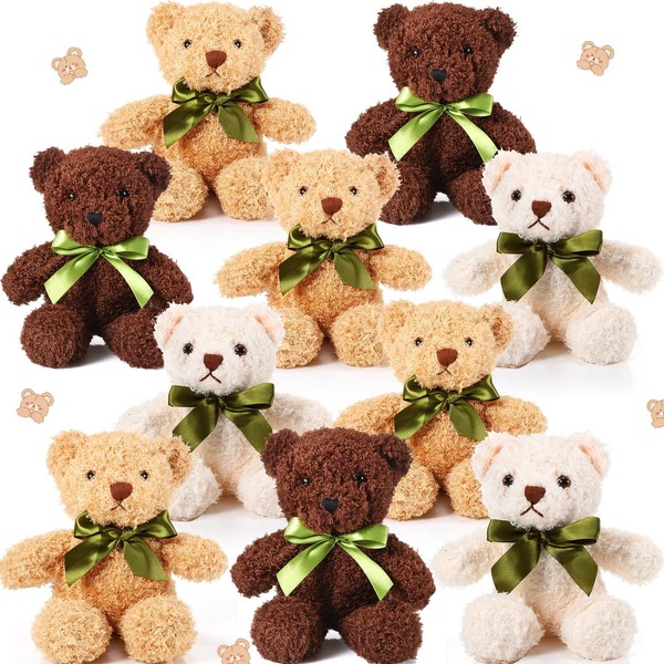 10 Pieces Christmas Bears Soft Plush Toy Stuffed Animals Cute Bears for Kids Boys Girls Birthday Valentine's Day Baby Shower Bear Party Favor (Basic Color)