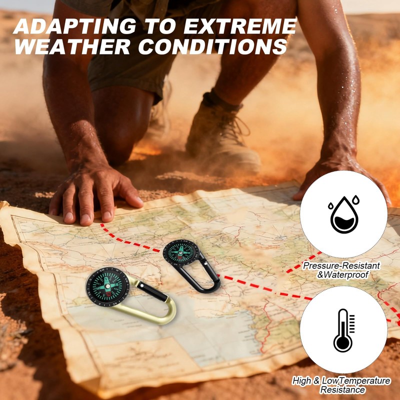 3PCS Compass Keychains, Carabiner Compasses, Mini Outdoor Direction Finders