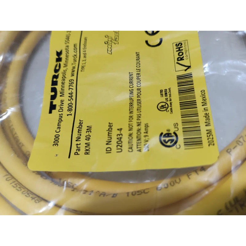 Turck Rkm40-3m Nu. U2043-4 Cable Con Conector 7/8 D 4