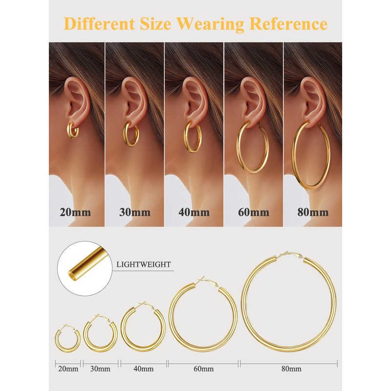 Small Gold Hoop Earrings for Women,14K Gold Plated 20mm Gold