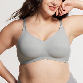 ZUMIY Maternity Breastfeeding Bra Seamless, Nursing Bra Pregnancy with Cloud-Soft Jelly Support, Ultra Comfort Wireless Drop Cup Sleep Bralette, Natural Shape (UK, Alpha, L, Regular, Regular, Grey)