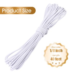 1/8 Inch White Bungee Cord, 40 Feet Heavy Duty Elastic Shock Cord Nylon Stretch String Bungee Rope for DIY Crafting Sewing, Luggage, Camping, Tie Downs (White, 1/8 inch x 40 ft)