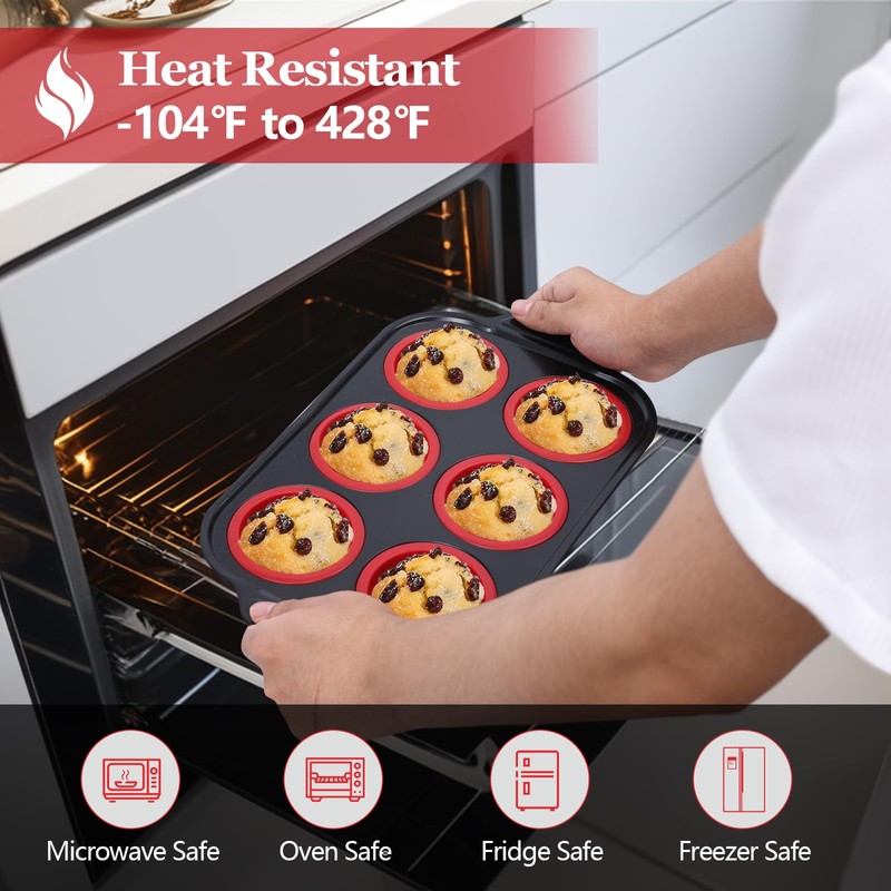 Keejoy Silicone Muffin Pan with Metal Frame, Regular Size Cupcake