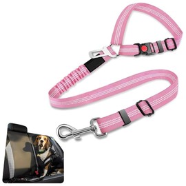 Best Dog Supplies Dog Car Seat Belt - Adjustable Buckle Design Elastic Nylon Vehicle Seatbelt Plus Durable Tangle-Free Headrest Harness - Perfect for Pets – Pink