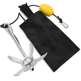 FLKQC Kayak Anchor Kit, 3.5lbs Folding Kayak Anchor Kit with 40ft Rope, Nylon Storage Bag, 1.5kg Grapnel Boat Anchor Kit for Kayaks, Paddle Boards, Canoes, SUP Boards, Jet Skis & Small Boats