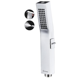 G-Promise All Metal Square 2 Function Handheld Shower Head, with Side Push Switch, Easy and Quick Switch to Power Wash Mode, Bathroom Shower Wand Design Exquisite Luxury, 2.5 GPM, Chrome Color
