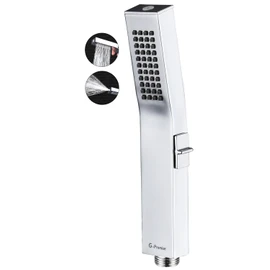 G-Promise All Metal Square 2 Function Handheld Shower Head, with Side Push Switch, Easy and Quick Switch to Power Wash Mode, Bathroom Shower Wand Design Exquisite Luxury, 2.5 GPM, Chrome Color