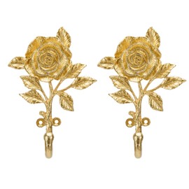 SOFFEE DESIGN 2pcs Golden Single Hooks 3D Flower Retro Ornate Style for Room Wall Mounted Decoration, Coat Hat Scarf Hanging Entry Heavy Duty Hooks, Home Decor