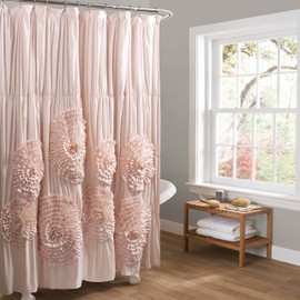 Lush Decor Serena Shower Curtain, 72" W x 72" L, Blush -Ruffled Bathroom Curtain - Pink Fabric Shower Curtains - Coquette Decor