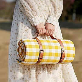 PEVA Roll-Up Checkered Picnic Mat - 3 Types, Waterproof, Large & Portable 02.PEVA Leather 200x150 Blue White Check