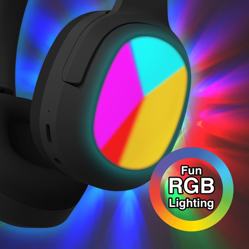 Laser Kids Bluetooth 5.4 Wireless Headphones with RGB Lights, Foldable,