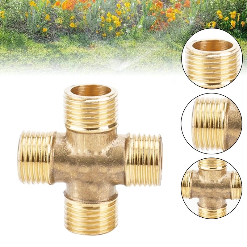 MOUMOUTEN Brass Pipe Fittings, Full Male Thread Cross 4 Tee