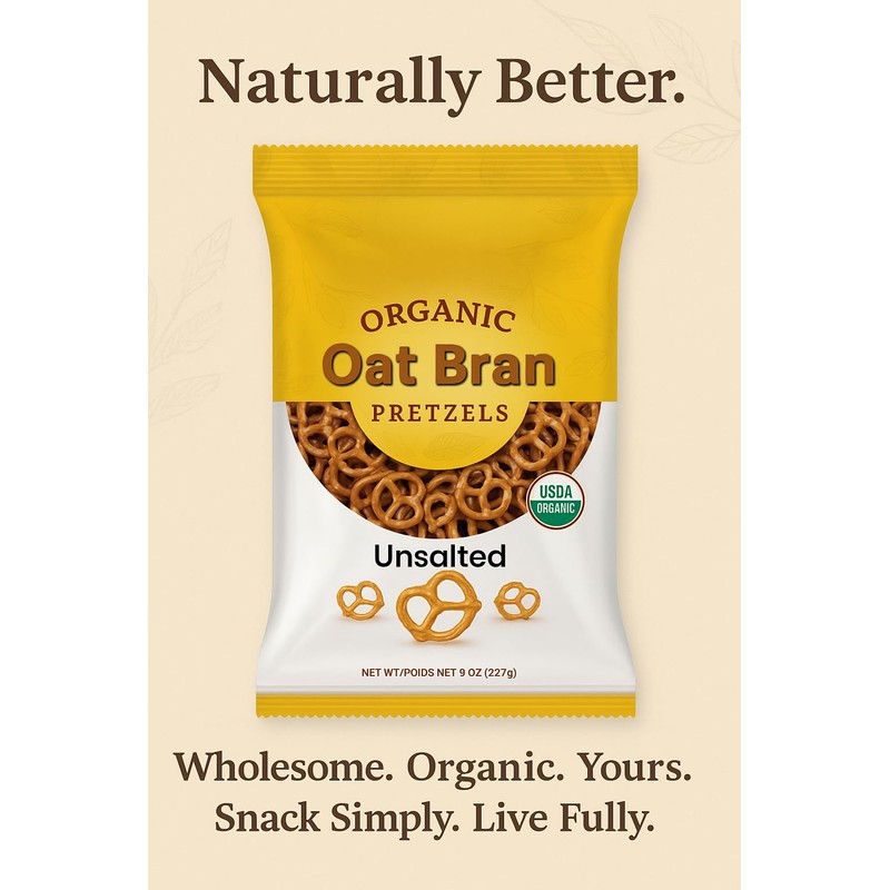 Organic Oat Bran Pretzels, Unsalted, 8 oz, USDA Organic, Kosher,