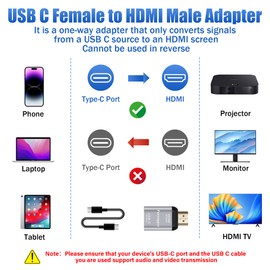 4K USB C to HDMI Adapter 2 Pack, Uni-Directional Type-C Female (Source) to HDMI Male (Screen) Converter, 4K@60Hz USB C to HDMI Connector (Note: USB C Cable Must Supports 10G 3.1 Verson)