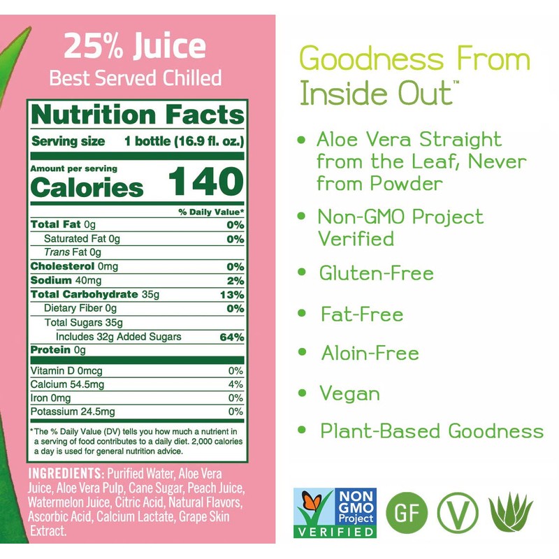Alo Comfort Watermelon and Peach Aloe Vera Juice Drink, 16.9