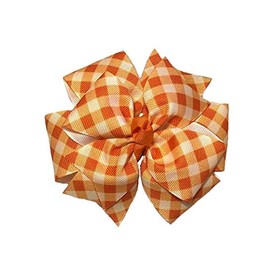 Orange Gingham Plaid Buffalo Check Pinwheel Hair Bow