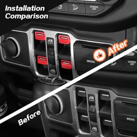 JeCar for Jeep Window Switch Button Cover Trim Red Interior Accessories for Jeep Wrangler JL JLU Gladiator JT 2018-2023 (Aluminum Alloy)