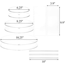 Coloch Coloch 11 Pieces Acrylic Cake Discs Set, Clear Cake Decorating Supplies with 6 Acrylic Discs, 2 Icing Scraper and 3 Center Dowel for 3 Tier Cake Making, Serving Bake Goods, 6.25/8.25/10.25 Inch