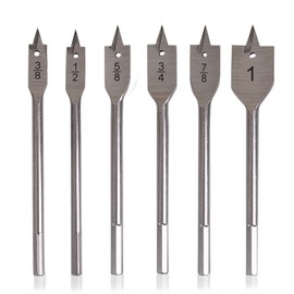 6 Pieces Spade Drill Bit Set with 1/4 Inch Hex Shank - Flat Wood Hole Cutter for Woodworking - Portable Nylon Storage Holder - Sizes 3/8" to 1"