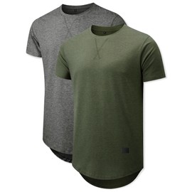 Comdecevis 2 Pack Cotton Hipster Shirts for Men Longline Gym Workout Athletic Tees, M, Grey/Green