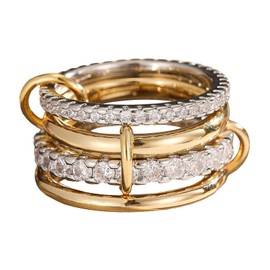 PULANTIYU Stackable Rings for Women Non Tarnish Gold Silver Mixed Metal Statement Rings with Zircon Sparkling decorations Two-Toned Connected Bands Ring Jewelry Gift (Four Rings Set, 7)