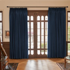 Extra Wide Pinch Pleated Curtains Light Blocking Room Darkening Drape with Tiebacks, Blackout Window Treatment for Bedroom Living Room Hotel Patio Door,1 Panel,84 Wide by 96 Inches Long, Navy Blue