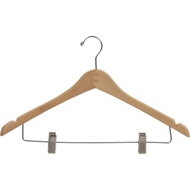 The Great American Hanger Company Curved Wood Combo Hanger w/Adjustable Cushion Clips, Box of 100 17 Inch Wooden Hangers w/Natural Finish & Chrome Swivel Hook & Notches for Shirt Jacket or Dress