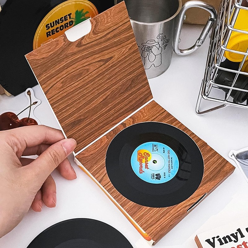 Soundzero Pack of 12 Retro Vinyl Record Coasters, Retro Coffee
