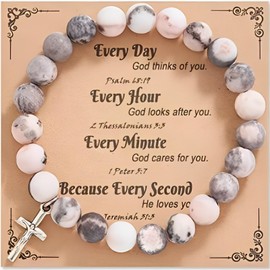 Christian Gifts First Communion Bracelets for Women Cross Bracelet Natural Stone Bracelet Christian Bracelet Rosary Bracelet Religious Baptism Gifts for Teen Girls