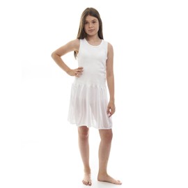 Valair Sleeveless Full Slip for Girls-Option of Inserted Bra-Cling-Free-100% Cotton Cami Tank Top 100% Nylon Silky Bottom, White 14