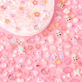 COOSLIM 150pcs Cute & Sweet 3D Animal Nail Charms for Acrylic Nails, Flower Bear Butterfly Animal Shape Charms for Nail, Perfect for Nail Art Decorations & DIY Accessories Crafts（Pink