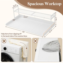 Lifewit Washer Dryer Countertop with Adjustable Shelf, Splice Type, 54" x 27.5" Melamine Cover for The Top with Edge Rails, Towel Rack, 8 Hooks, Laundry Room Storage and Organization, White
