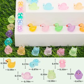 FEXIA Mini Resin Ducks 6 Combination Luminous Mini Tiny Animals Glow in The Dark Garden Dollhouse Frog Snail Turtle Mushroom Chick Mini Animals Figures to Hide Micro Landscape Aquarium Decor (100 Pcs)