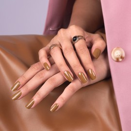 DANNI & TONI Semi Cured Gel Nail Strips Camel Brown (Hazel) Toffee Brown Gel Nail Wraps 28 Stickers