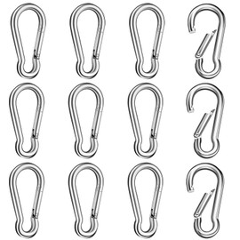 Nutabevr Pack of 12 Carabiners Stainless Steel 304, Key Ring Carabiner Hook Diameter 4 mm, with Snap Fastening, Durable Carabiner Hook, for Key Chain, Backpack, Dog Lead,