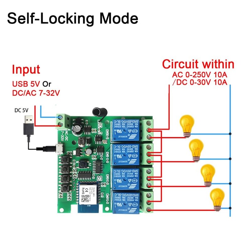 Otcboimo Smart WiFi Wireless Relay Switch Module, Tuya 4CH AC/DC