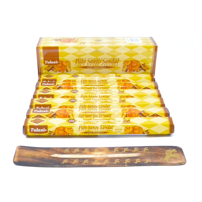 Palo Santo und Sandelholz Räucherstäbchen Set, 120 Stück mit Weihrauchhalter,