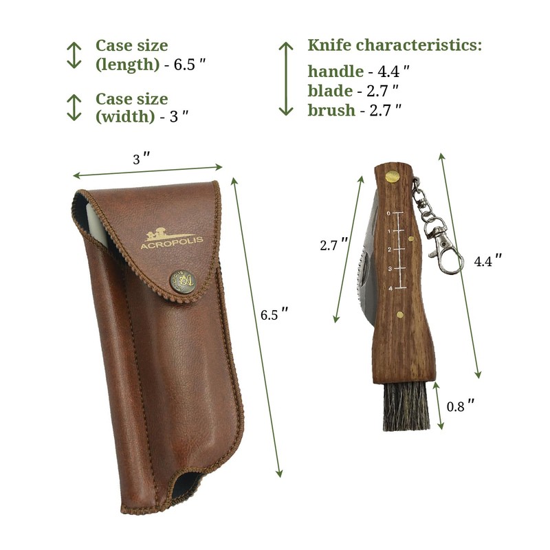 Acropolis Handmade Mushroom Foraging Knife, Knife With Brush, Eco Leather