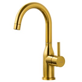WOWOW Brushed Gold Bar Sink Faucet Single Hole Bar Faucet 1 Handle Small Kithcen Faucet for Wet Bar and RV Sink