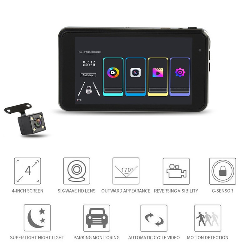 4in Touch Screen Driving Recorder 1080P Dual Dash Cam Night