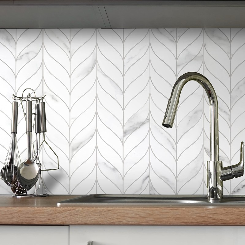 sunwings 10 PCS Peel and Stick Leaf Waterjet Backsplash Self