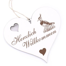 Herzlich Willkommen Sign – Lapwing – Decorative Heart Wooden Welcome Sign Door Sign Door Decoration