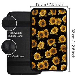 Hobbspring 1pc Universal Armrest Cover Pads 32x19cm Sunflower Neoprene Car Armrest Covers with Anti-slip Design Breathable Car Armrest Pad for Summer Most Vehicle SUV Truck